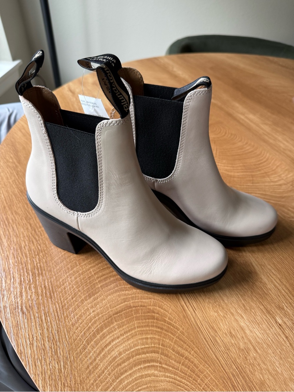 Blundstone Cream Chelsea Block Heel Ankle Boots